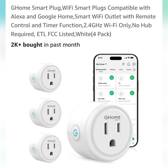 GHome Smart Voice Control Smart Plug WP3 4 Pack, NEW - Picture 7 of 9